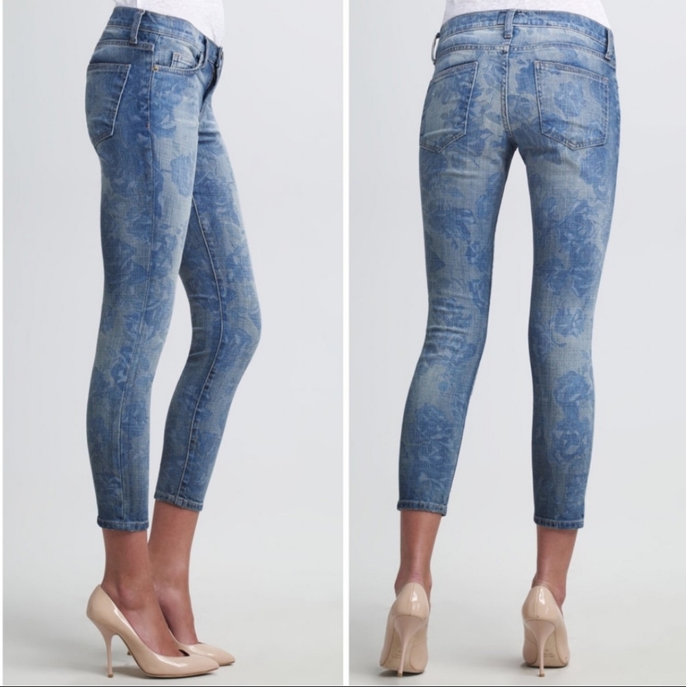 Current/elliot blue rose floral stencil jeans